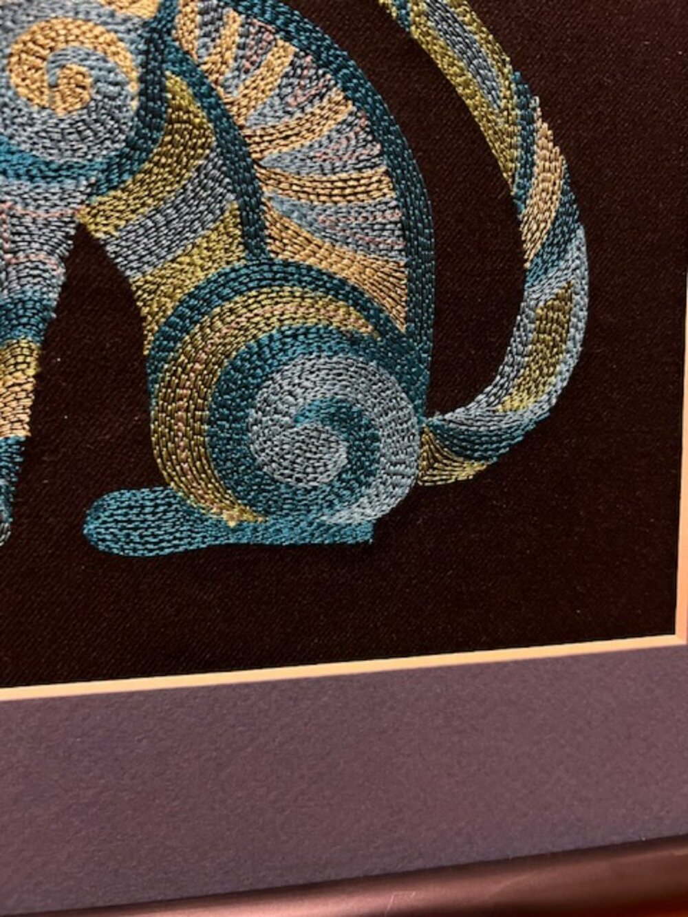 Homemade Blue & Green Cat Embroidery Art 11X14 - Picture 3 of 5